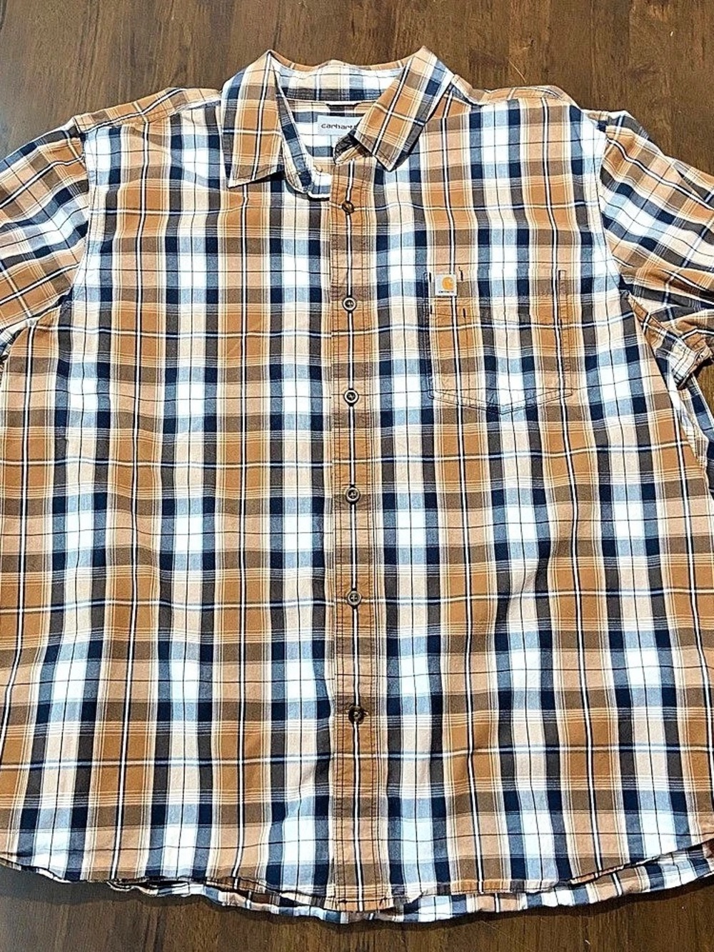Carhartt Essential Plaid Short Sleeve Shirt Brown & Blue Size 2XL